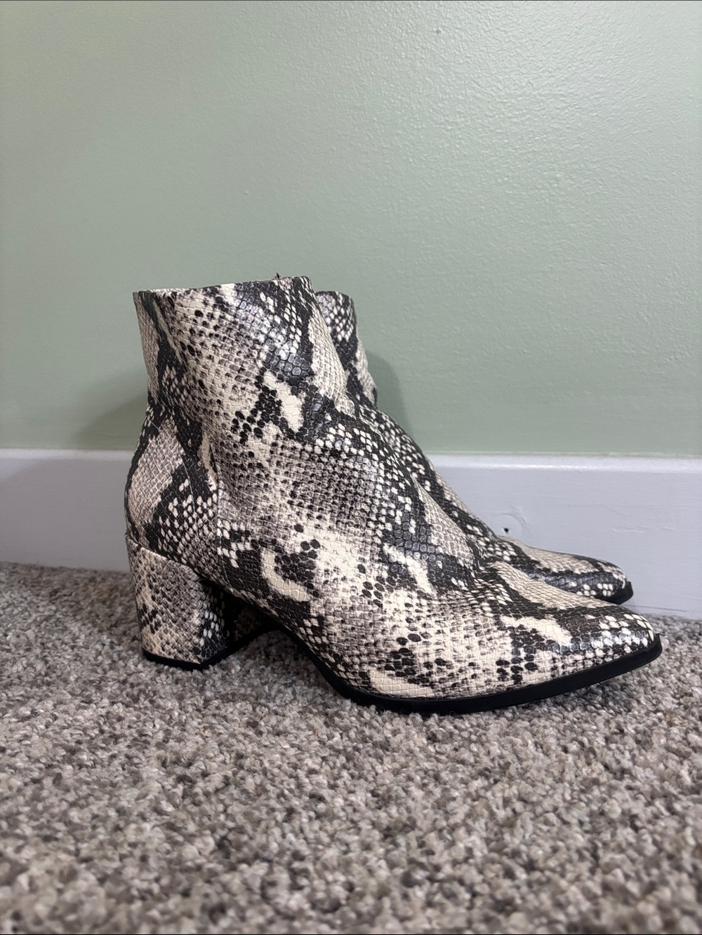 Madden Girl Black & Cream Snake-Print Ankle Boots